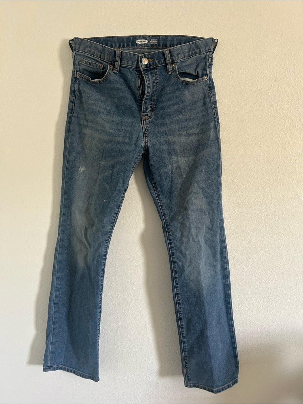 Old Navy Straight Denim Jeans in Blue with Tan Stitching